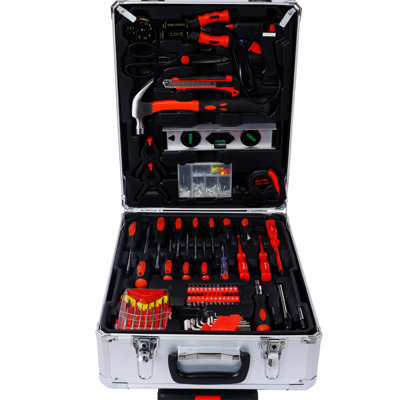 899 Nécessaire de réparation pour la maison - Valise roulante en aluminium argenté Outils complets pour les propriétaires et les amateurs de bricolage