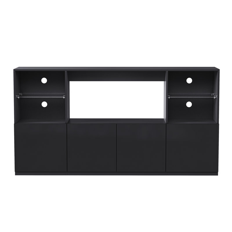 Meuble télé ultrabrillant avec lumières DEL, Noir, Non