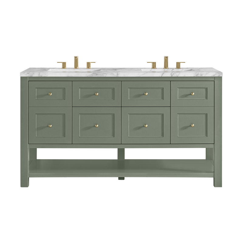 Breckenridge 60'' W Double Vanity, Smokey Celadon, Carrara White Marble, Widespread