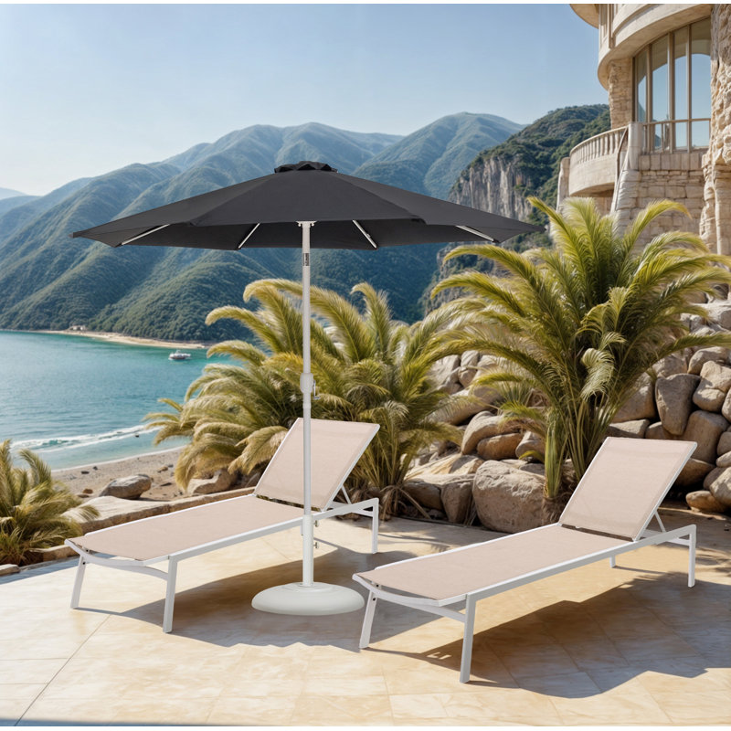 Parasol de patio en tissu / aluminium avec base Chavelle, Blanc, Noir, noir, noir, noir