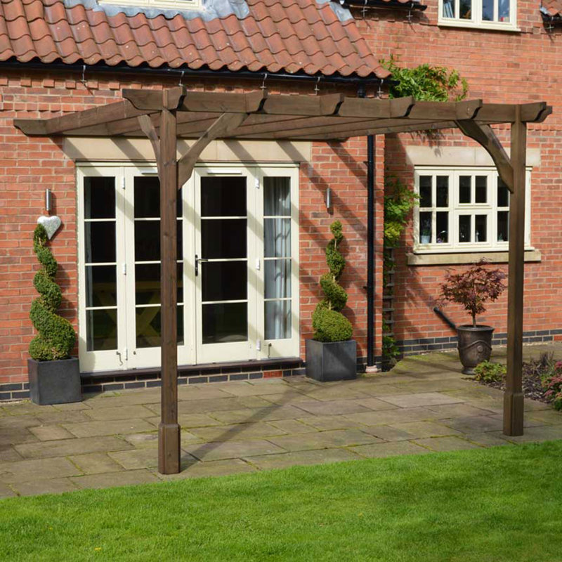 Bavar 4.8m x 4.8m Solid Wood Pergola, Rustic Brown, 18 ft x 8 ft