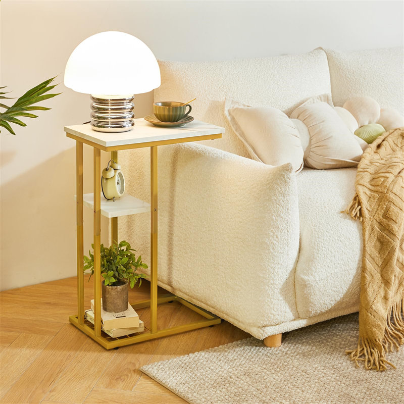 Bobker End Table, White, Gold