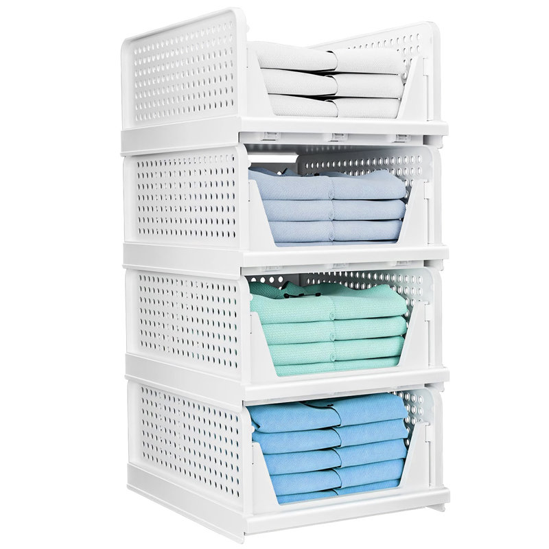 Foldable Plastic Storage Boxes with Slide Rail (Set of 4)