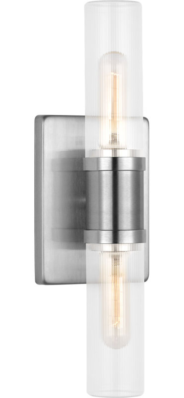 Keaton Two Light Vanity, 16" H x 5" W x 3.63" D, Clear Fluted, Brushed Nickel