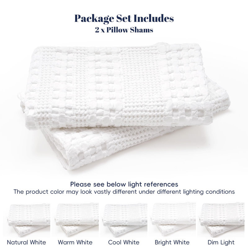 PHF Waffle Weave Pillow Covers , 2 Pack 100% Cotton Square Pillow Shell for Bedding Decor, No Insert, 26x26", White