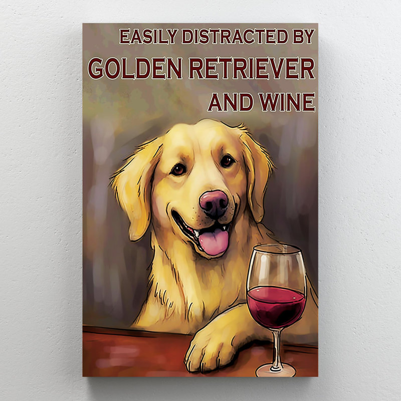 Kyandra Golden Retriever And Wine, H 36 po x l 24 po x P 1,25 po