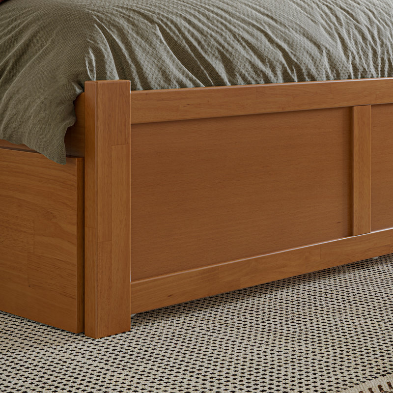 Nantucket Solid Wood Platform Bed with Footboard & Twin Trundle, Light Toffee, Full / Double