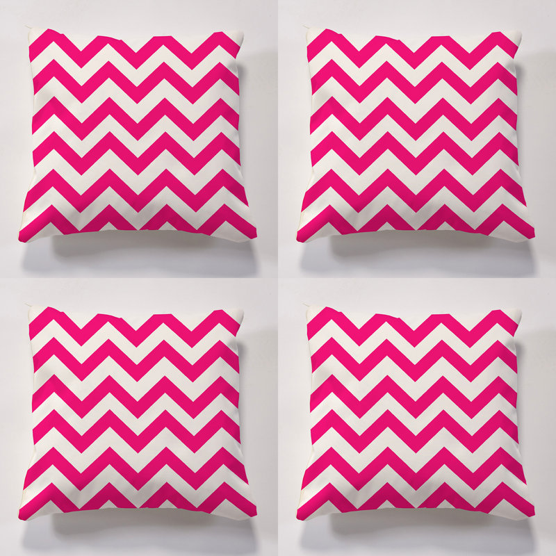 Iori Cushion Resistant Cushion With Insert Indoor / Outdoor Chevron Square Throw Cushion, Pink