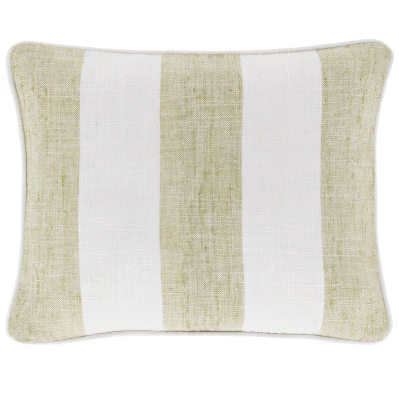 Green and White Striped Polyester Lumbar Pillow Cover