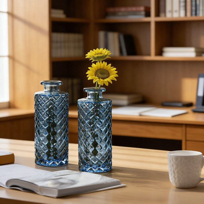 Ensemble de 12 petits vases en verre à motif de losanges pour centres de table, décoration de mariage et décoration intérieure