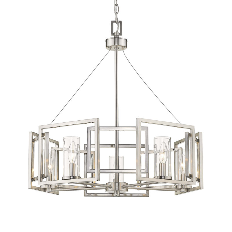 Newlin 5-Light Steel Dimmable Drum Chandelier , Pewter