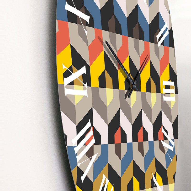 Jaune, bleu, orange et géométrie - Horloge murale à motifs, Moyen