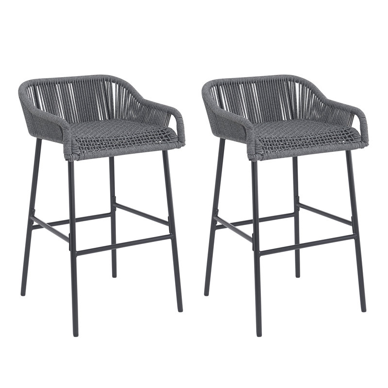 Carrianna Patio Rope Woven Barstool, Dark Gray
