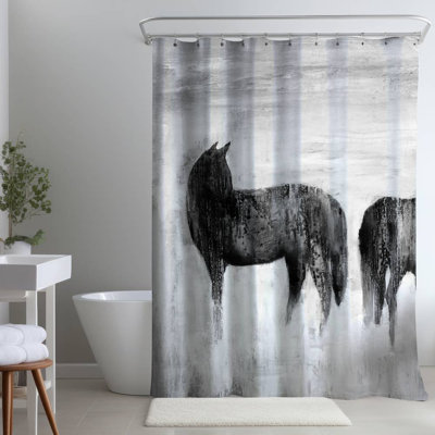 Abstract White Horse – Elegant Home – Polyester Shower Curtain, Dye Sublimation Print, 71" W × 74" L