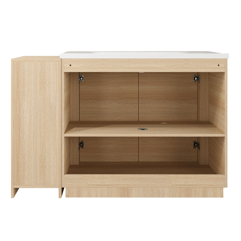 Meuble-lavabo autoportant 52 po avec plateau en céramique, armoire de rangement et tablettes 52 po, Beige, 52"