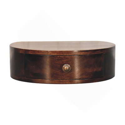 Table de chevet murale en bois massif noyer arrondi, 1 tiroir, brun