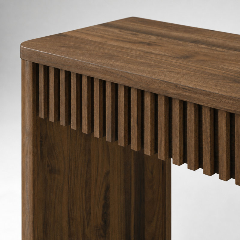 Console cannelée de style moderne Mid-Century de 39,4 po Abdel, Noyer, H 29,5 po x l 59,1 po x P 15,4 po