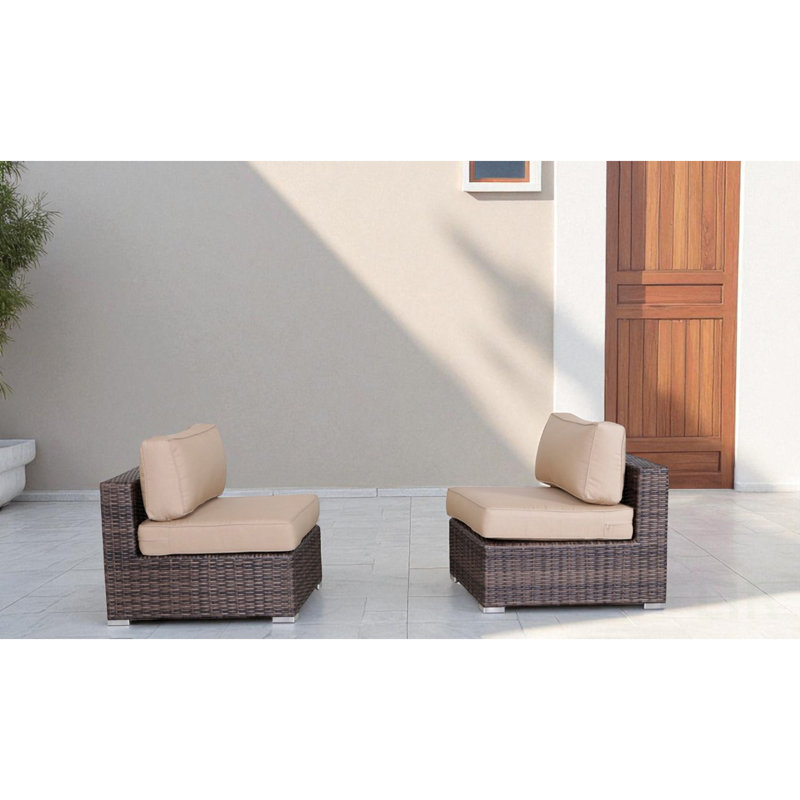28" Wide Armless Outdoor Chairs With  Cushions (Set Of 2) – Fully Assembled, Chair, Beige, Brown