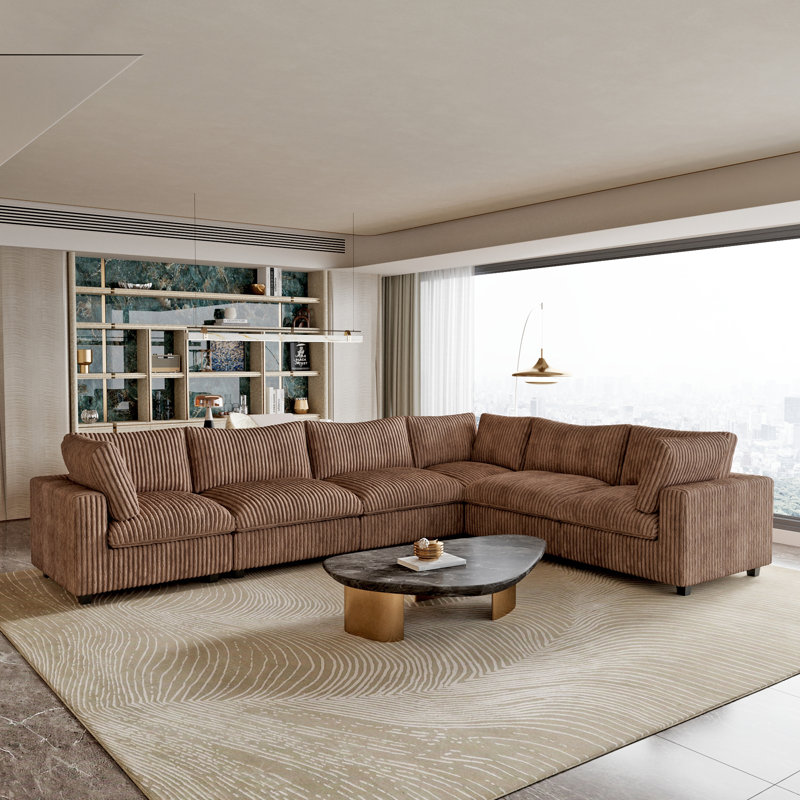 Upholstered L-Shaped Sectional, Fausse fourrure brune