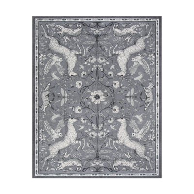 Goldene Morris Inspired Woodland Animal Washable Area Rug with Non-Slip Backing for Living Room, Bedroom and Dining Room
