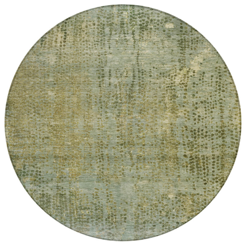 Tapis intérieur rond lavable abstrait vert et ivoire 8 pi