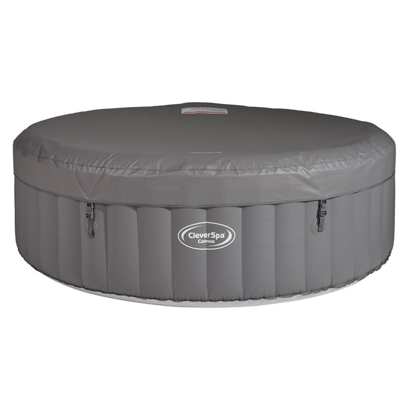 CleverSpa Cannes 2.08m 6 Person Round Inflatable Outdoor Home Hot Tub Spa, Gray