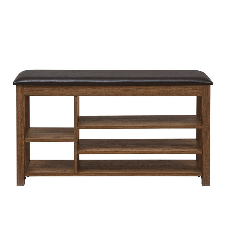 Adjustable Height Long Bench With Comfortable Seat, Brown Rubberwood Frame, And Concealed Storage For Keys Small Tools Featuring Adjustment, Solid High Sponge, Ventilated Space