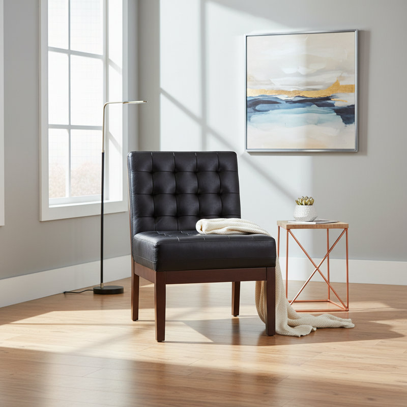 Élégante chaise d'appoint rembourrée avec coutures gaufrées, Noir