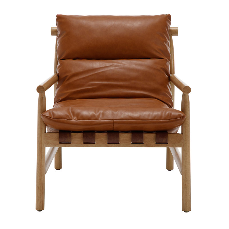 Upholstered Armchair, Brown, Natural Wood