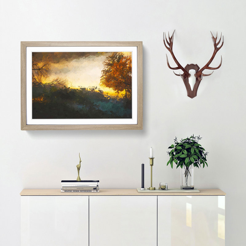 Sheep in Sweden in Abstract - Picture Frame Graphic Art Print, Oak, 60cm H x 91cm W x 2cm D
