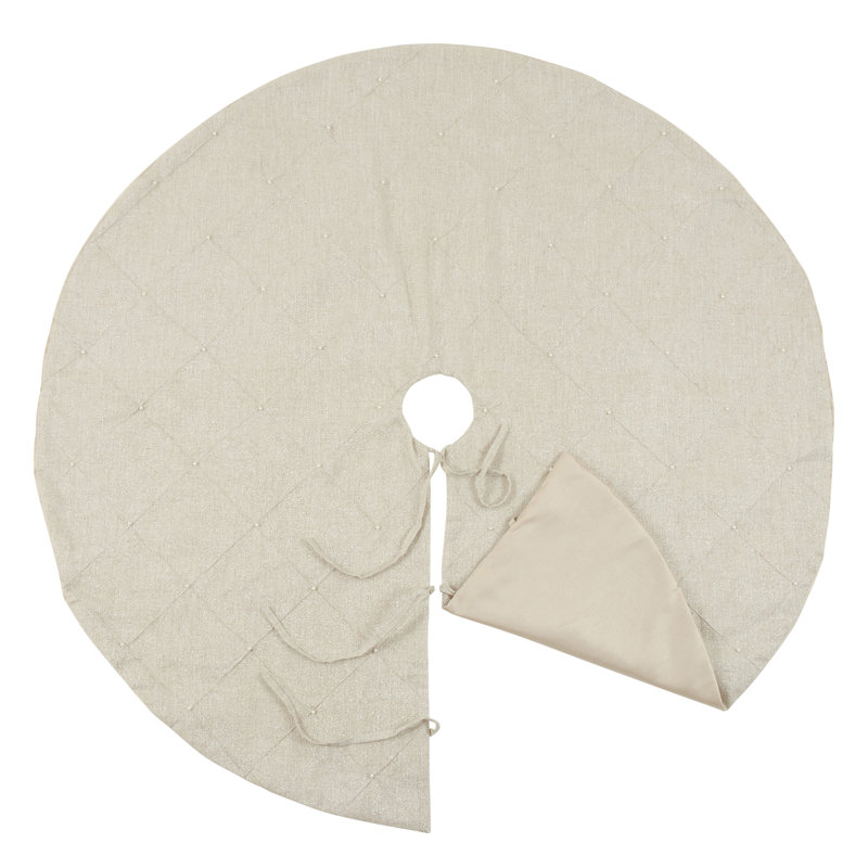 Natural Diamond Stitched Round Christmas Tree Skirt
