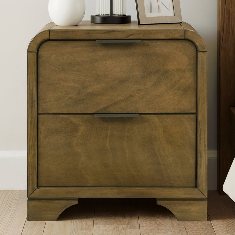Locke Solid Wood Fully Assembled Curved Edges 2 Drawer Nightstand