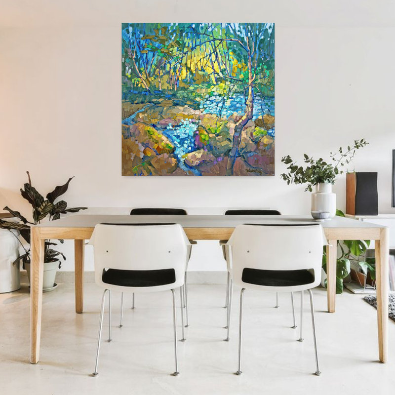 Sunshine Sparkles, art contemporain contemporain, paysage abstrait, 36" H x 36" W