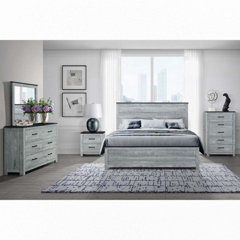 Ensemble de chambre à coucher 5 pièces, Gris délavé, Grand