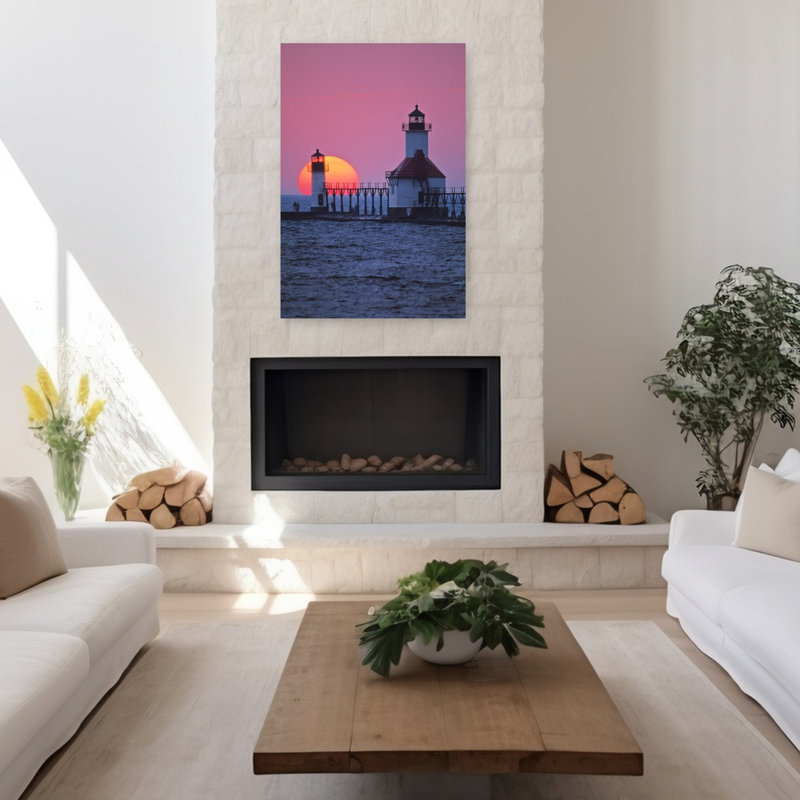 Lighthouse At Sunset St. Joseph Michigan Usa Tranquil Abstract Contemporary Architecture Nature Art, 48" H x 32" W