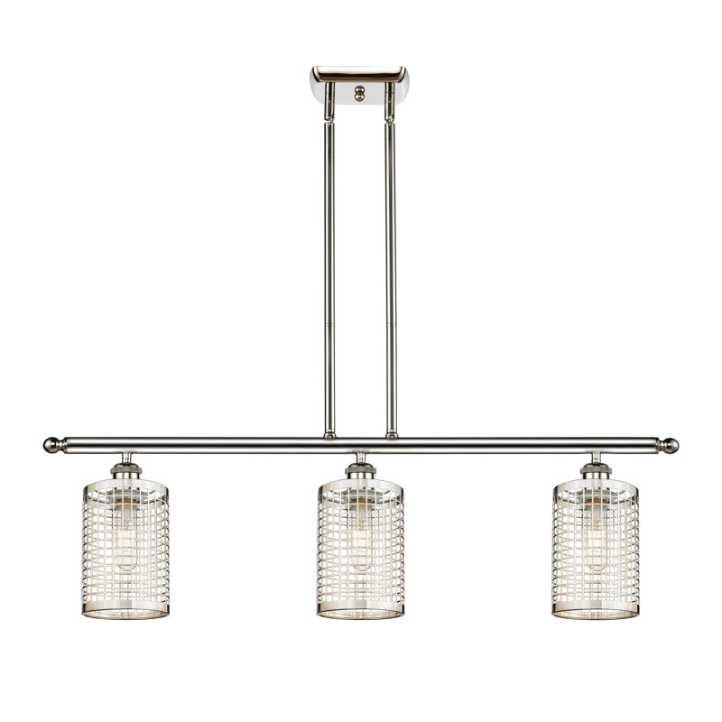 Jerine 3 Light 36" Stem Hung Island Light, Nickel poli