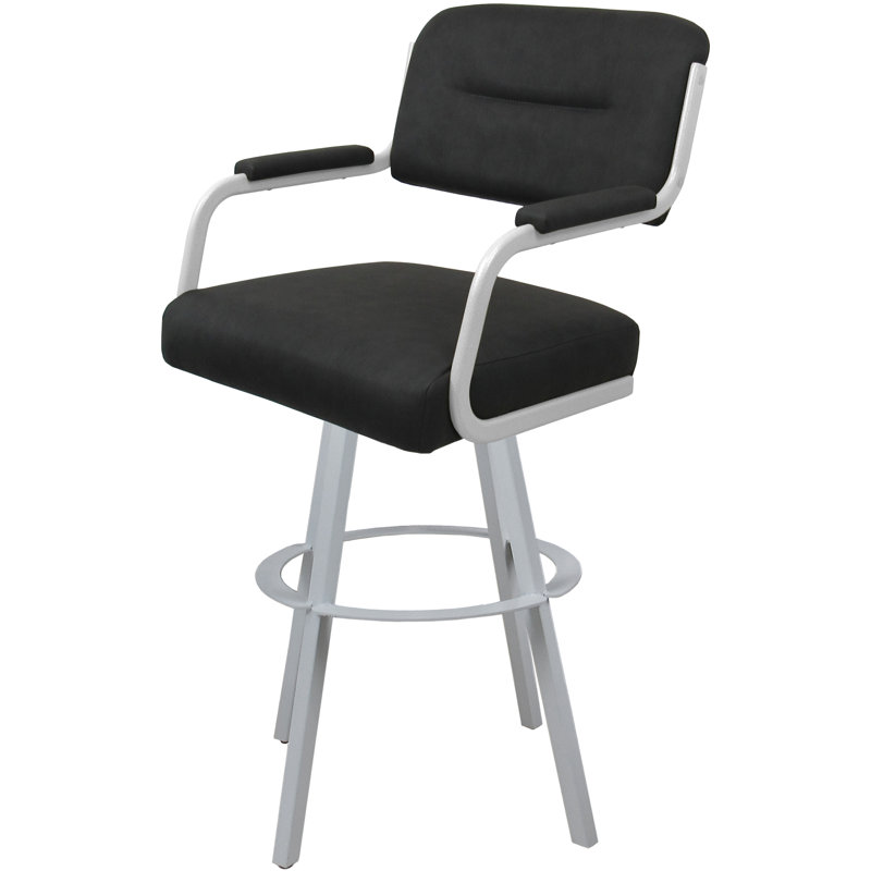 Tabouret pivotant rembourré avec structure en métal Northerly, Vinyle gris foncé rembourré / cadre noir