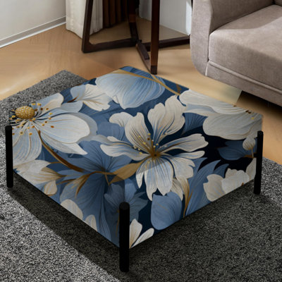 Grand repose-pieds carré bleu à motif floral romantique III