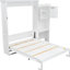 Grand lit, blanc, lit peu encombrant, tablettes de rangement à persiennes et pin
