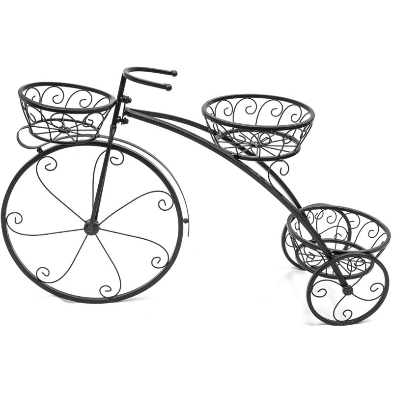 Support à plante tricycle pour 3 pots de fleurs, Noir