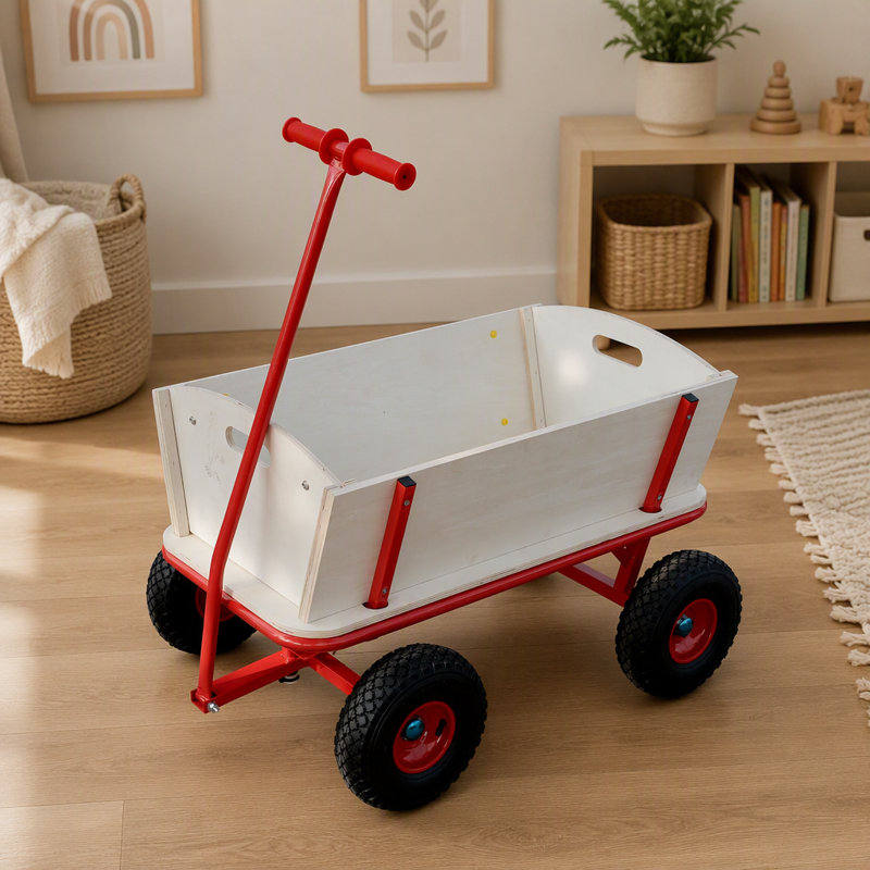 Poussette en bois à quatre roues, capacité de charge de 260 lb pour des sorties joyeuses