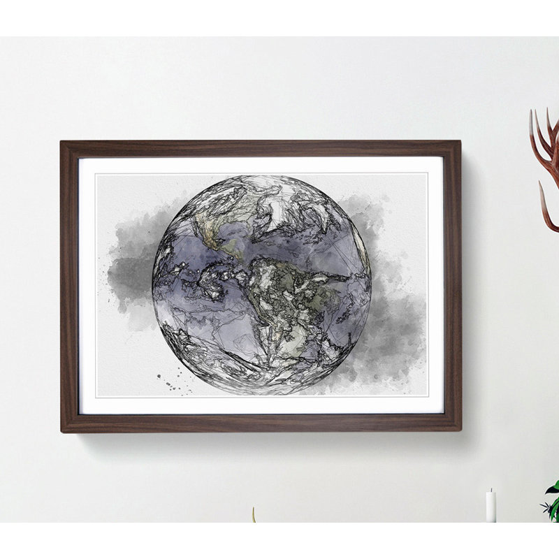Image of Earth in Abstract - Picture Frame Graphic Art Print, 35cm H x 50cm W x 2cm D, Walnut