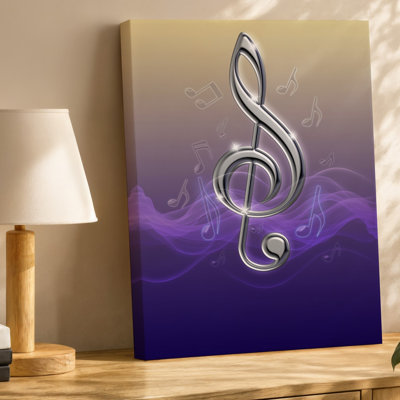 Canvas A Serene And Abstract Musical Background Featuring A Prominent Metallic Wall Art Treble Clef In The Foreground Elegantly Canvas Wall Art