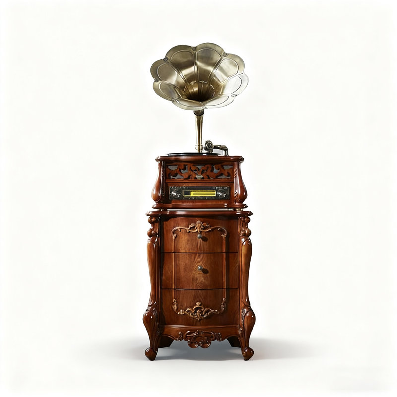 Gramophone rétro en bois d'hévéa