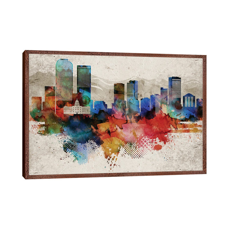 Denver Abstract - Print on Canvas, Classic Brown Wood Framed, 45.72cm H x 66.04cm W x 3.81cm D
