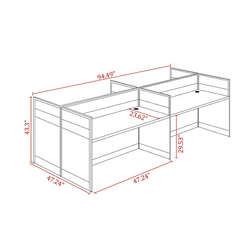 Sydonia Rectangle 4 Person Partition Desk with Cable Management