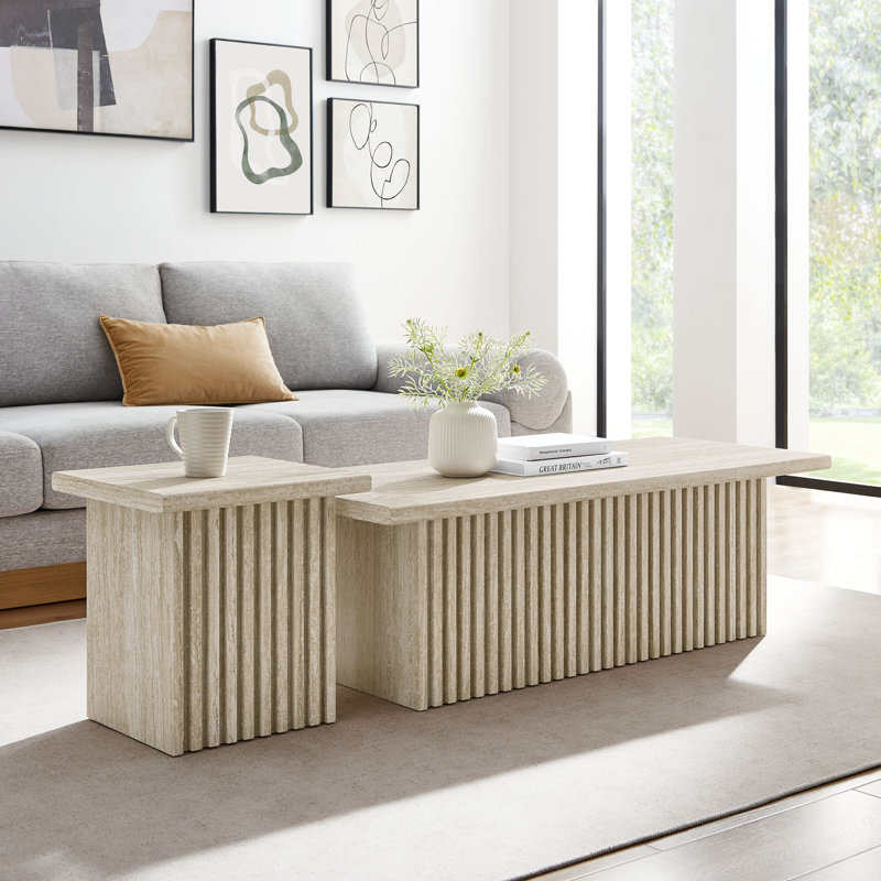Ensemble de 2 tables basses en faux travertin Render Nesting