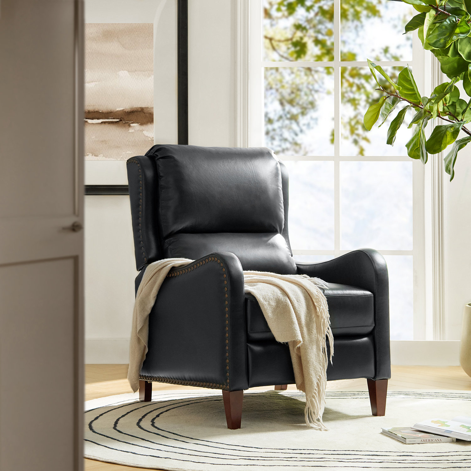 Beecher 29" Genuine Leather Manual Recliner, Black Genuine Leather