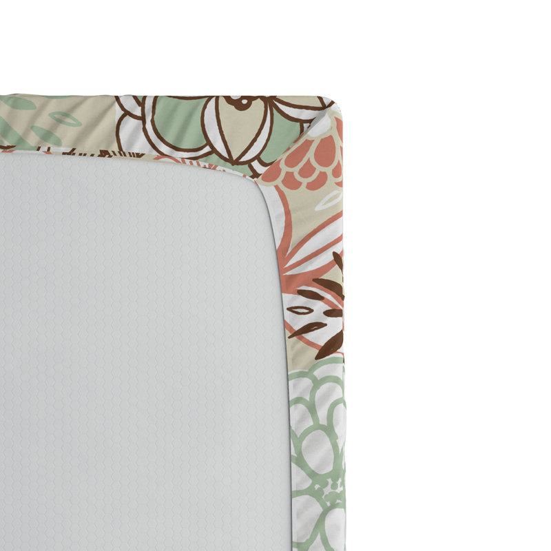 Microfiber Floral Fitted Sheet, Full Fitted Sheet, Tan/Orange Floral 2