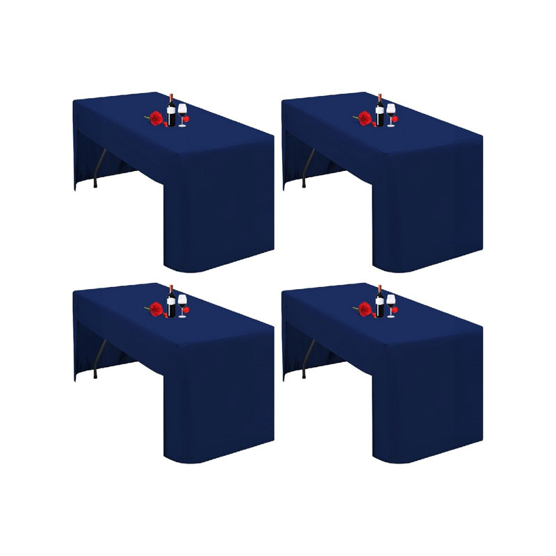 4 Pack Navy Blue Tablecloth Open Back Fitted Tablecloth Washable Polyester Fabric Blue Table Cloth Table Cover